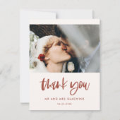 Moderne, elegante sneeuwroze trouwfoto bedankkaart (Voorkant)