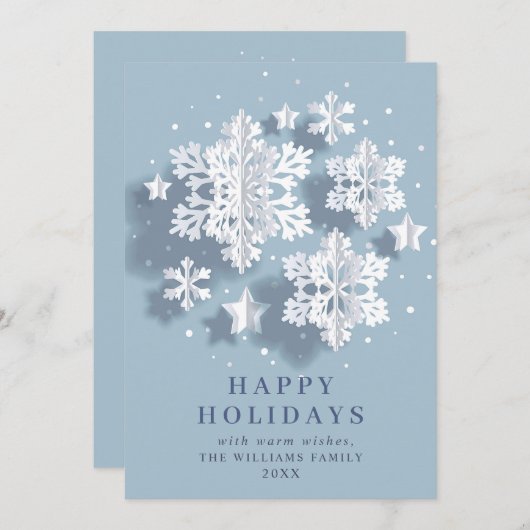 Moderne Elegante Sneeuwvlokken Kerstgroet Feestdagenkaart (Voorkant / Achterkant)