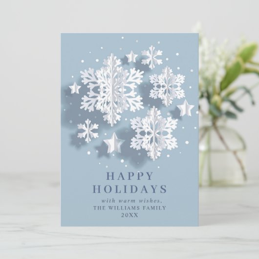 Moderne Elegante Sneeuwvlokken Kerstgroet Feestdagenkaart (Staand voorkant)