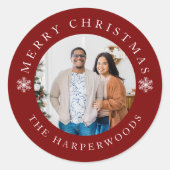 Moderne Elegante Sneeuwvlokken Kerstmis Familie 1  Ronde Sticker (Voorkant)