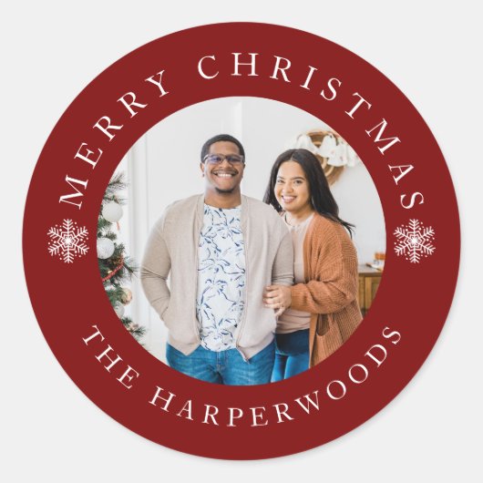 Moderne Elegante Sneeuwvlokken Kerstmis Familie 1  Ronde Sticker (Voorkant)
