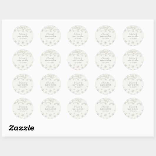 Moderne Elegante Sneeuwvlokken Winter Baby shower Ronde Sticker (Vel)