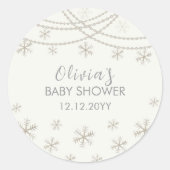 Moderne Elegante Sneeuwvlokken Winter Baby shower Ronde Sticker (Voorkant)
