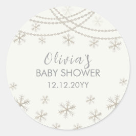 Moderne Elegante Sneeuwvlokken Winter Baby shower Ronde Sticker