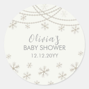 Moderne Elegante Sneeuwvlokken Winter Baby shower Ronde Sticker