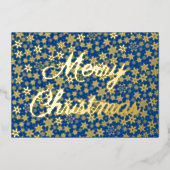 Moderne elegante snowflake Merry-kerstblauw Folie Feestdagenkaart (Voorkant)