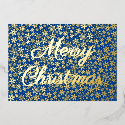 Moderne elegante snowflake Merry-kerstblauw Folie Feestdagenkaart (Voorkant)