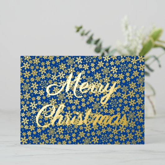 Moderne elegante snowflake Merry-kerstblauw Folie Feestdagenkaart (Staand Voorkant)