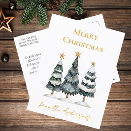 Moderne Elegante Snowy Pine Trees Vrolijk Kerstfee Feestdagenkaart