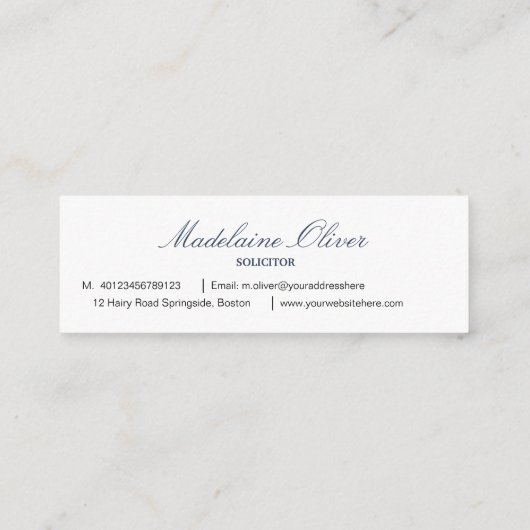 Moderne Elegante Solicitor Professional Blauw Geel Mini Visitekaartje (Achterkant)