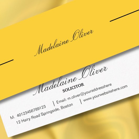 Moderne Elegante Solicitor Professional Geel Mini Visitekaartje