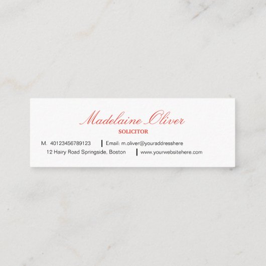 Moderne Elegante Solicitor Professional Red Mini Visitekaartje (Achterkant)