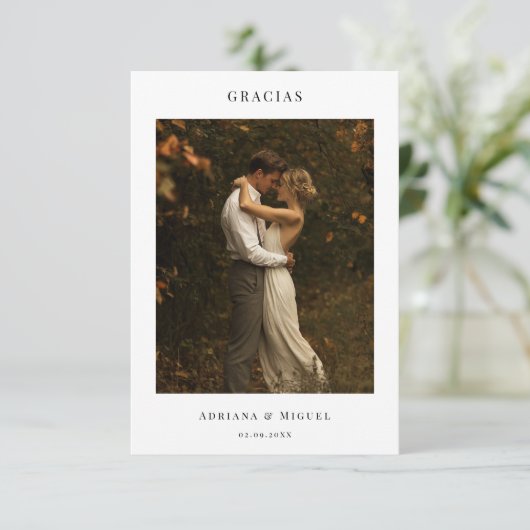 Moderne Elegante Spaanse Trouw Dank Foto Bedankkaart (Staand voorkant)
