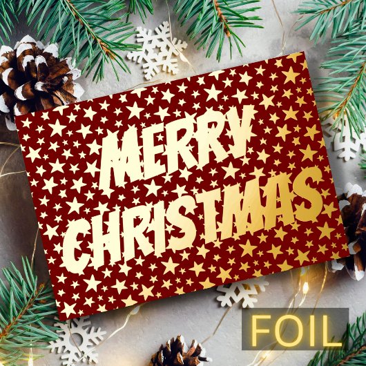 Moderne elegante sterren Merry Kerstmis rood Folie Feestdagenkaart