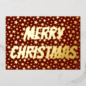 Moderne elegante sterren Merry Kerstmis rood Folie Feestdagenkaart (Voorkant)