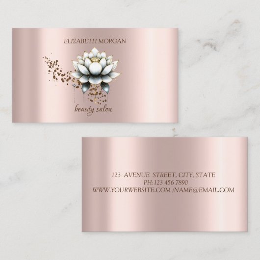 Moderne Elegante Stijlvolle Diamanten Witte Lotus Visitekaartje (Voorkant / Achterkant)