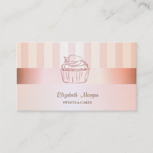 Moderne elegante stijlvolle gestreepte cupcake visitekaartje (Voorkant)