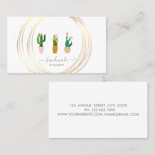 Moderne elegante stijlvolle, gouden cirkels Cactus Visitekaartje (Voorkant / Achterkant)
