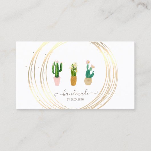 Moderne elegante stijlvolle, gouden cirkels Cactus Visitekaartje (Voorkant)