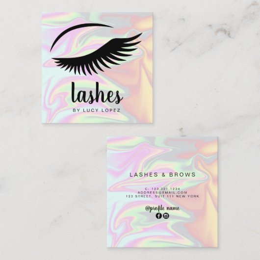 Moderne, elegante, stijlvolle holografische zweeps vierkante visitekaartje (Voorkant / Achterkant)