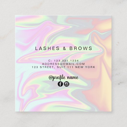 Moderne, elegante, stijlvolle holografische zweeps vierkante visitekaartje (Achterkant)