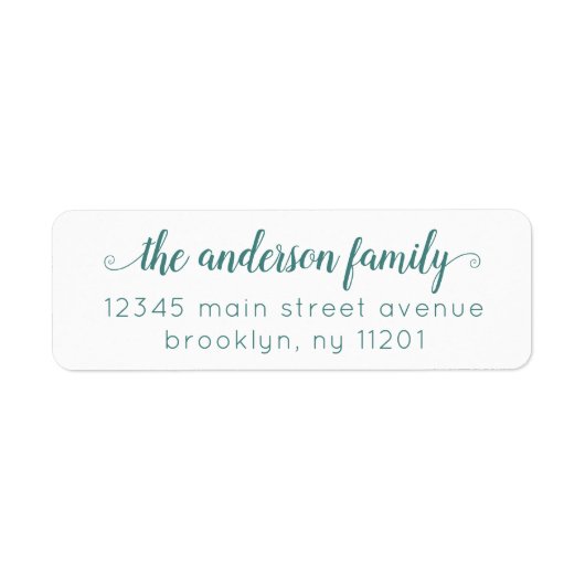 Moderne elegante stijlvolle Lake Green Script fami Etiket (Voorkant)