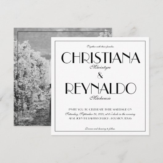 Moderne, elegante, stijlvolle Roaring 20s bruiloft Kaart (Voorkant / Achterkant)