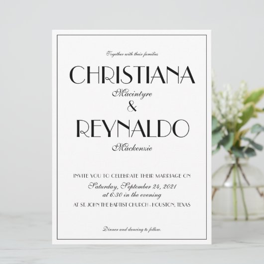 Moderne, elegante, stijlvolle Roaring 20s bruiloft Kaart (Staand voorkant)