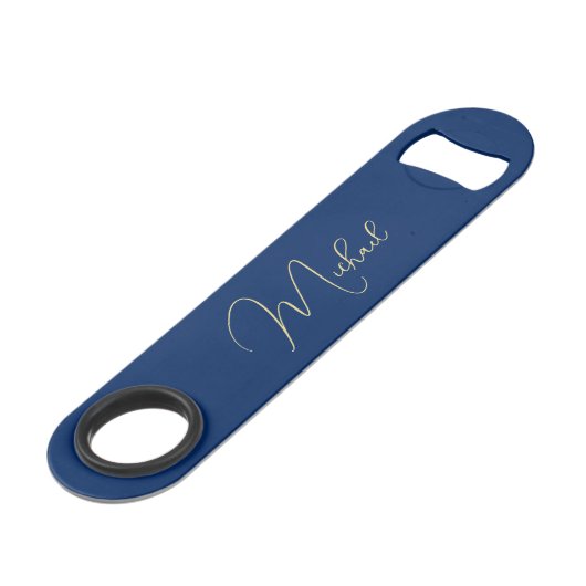 Moderne elegante stijlvolle trendy blauwe monogram speed flessenopener (Achterkant Gekanteld)