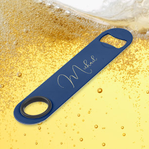 Moderne Elegante Stijlvolle Trendy Blauwe Monogram Speed Flessenopener