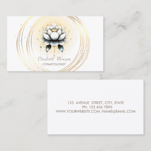 Moderne elegante stijlvolle witte Lotus gouden cir Visitekaartje (Voorkant / Achterkant)