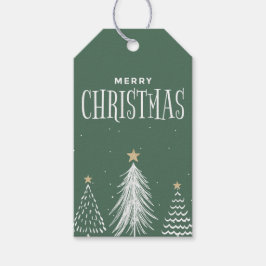 Moderne Elegante Stof Groen Prettig Kerstfeest Cadeaulabel