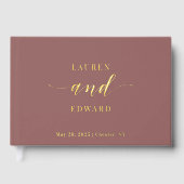Moderne Elegante Stof Roze en Gouden Huwelijk Gastenboek (Voorkant)