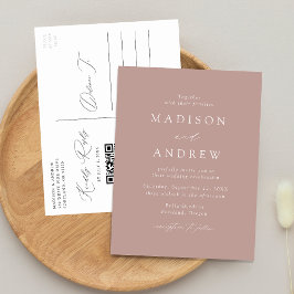 Moderne Elegante Stof Roze QR Code Trouwen Uitnodiging Briefkaart
