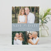 Moderne Elegante Stofblauwe 3 Foto QR Code Save The Date (Staand voorkant)