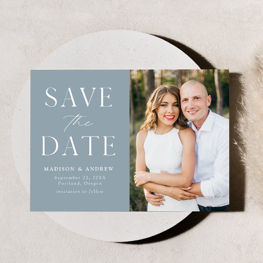 Moderne Elegante Stofblauwe Foto Save The Date