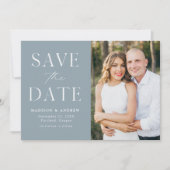 Moderne Elegante Stofblauwe Foto Save The Date (Voorkant)