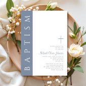 Moderne Elegante Stofblauwe Kruis Doop Kaart