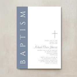 Moderne Elegante Stofblauwe Kruis Doop Kaart