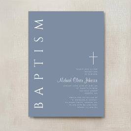 Moderne Elegante Stofblauwe Kruis Doop Kaart