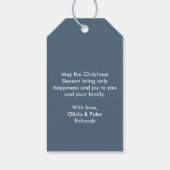 Moderne Elegante Stofblauwe Prettig Kerstfeest Cad Cadeaulabel (Achterkant)