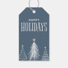 Moderne Elegante Stofblauwe Prettige Feestdagen Ca Cadeaulabel