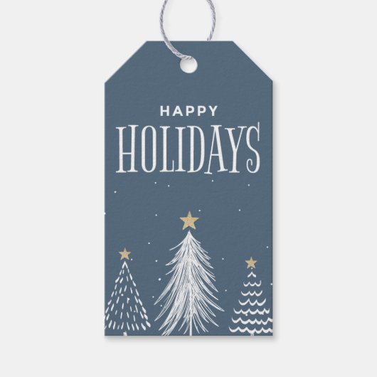 Moderne Elegante Stofblauwe Prettige Feestdagen Ca Cadeaulabel (Voorkant)