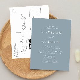 Moderne Elegante Stofblauwe QR Code Trouwdag Uitnodiging Briefkaart