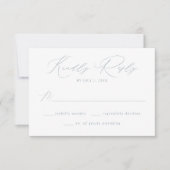 Moderne Elegante Stofblauwe Script Bruiloft RSVP Kaartje (Voorkant)
