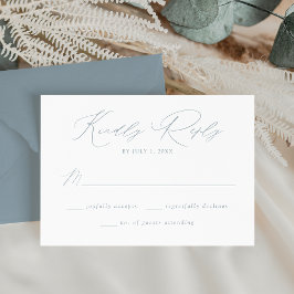 Moderne Elegante Stofblauwe Script Bruiloft RSVP Kaartje