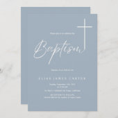 Moderne Elegante Stoffige Blauwe Baby Boy Doop Kaart (Voorkant / Achterkant)