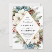 Moderne Elegante Stoffige Blauwe Bloemen Kerstwint Kaart (Voorkant)