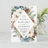 Moderne Elegante Stoffige Blauwe Bloemen Kerstwint Kaart (Staand voorkant)