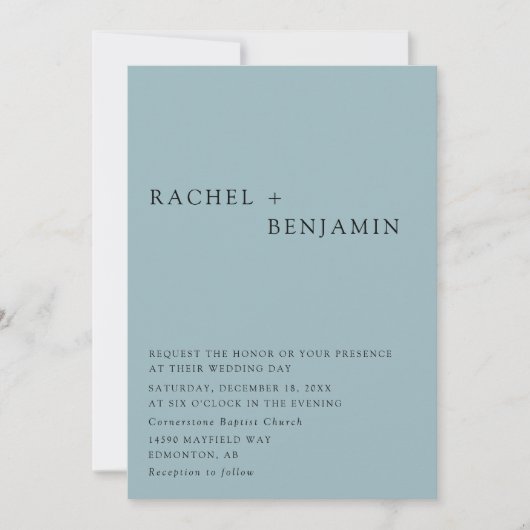 Moderne Elegante Stoffige Blauwe Bruiloft 2 Zijde  Kaart (Voorkant)